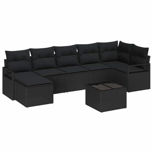 vidaXL Garten-Sofa-Set 8 pcs Schwarz Poly Rattan, Garten Sofa Set, modulares rechteckiges Design, verstellbare Füße, wetterfestes Rattan, modernes Lounge-Möbel