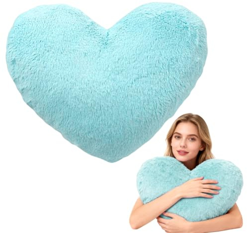 Tutamaz Herzkissen, Herzform Kissen Kuschelkissen, Herz-Kissen aus Plüsch 46x36 cm,Love Zierkissen Dekokissen,Plüsch kisse-n Weiche Deko für Wohnzimmer Schlafzimmer Sofa Bett,Kinder Geschenk (Blau)