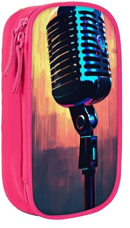 Mikrofon mit Musiknoten-Druck, praktisches Federmäppchen, mehrere Fächer, Büro, Reisen, Schule, Kunst, Alltagsbedarf, rose, Einheitsgröße, Packtasche
