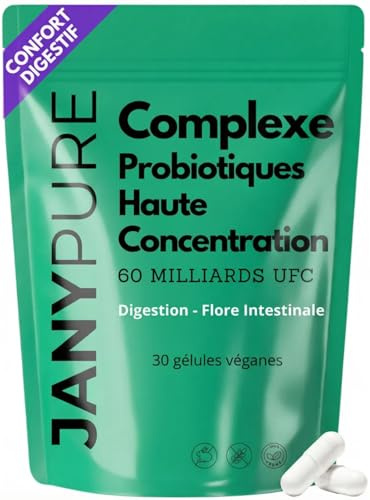 Probiótico Flora Intestinal 60 mil millones UFC - Complejo Cepas Múltiples & Prebióticos Magnesio Silicio - Digestión Vientre Plano Detox Inmunidad Estado de ánimo - Cápsulas Veganas - Cura 1 mes