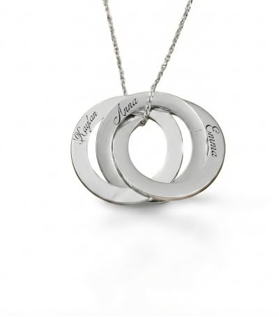 Lyly'S Collier personnalisé arbre de vie acier inoxydable cadeaux fête des mères prénom or argent or rose Noël (Argent Cercles)
