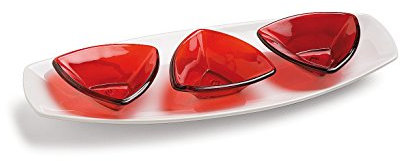 Tognana 4-TLG. Servierschalen/Antipastischalen/Knabberschalenset Duo aus rotem Glas und Porzellan, 37x15x7 cm