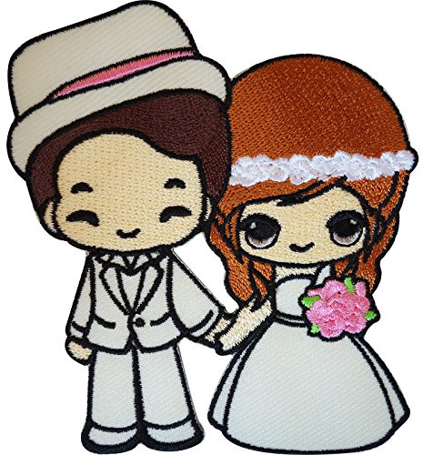 Sticker Aufnäher Hochzeit Aufnäher Nähen auf Flicken Braut im Kleid der Bräutigam mit Hut.