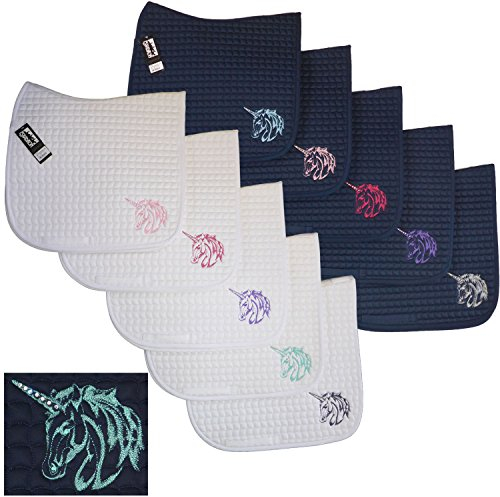 Eskadron Einhorn Schabracke mit Swarovski Elements, Größe:Dressur, Farbe:weiß - Einhorn Navy