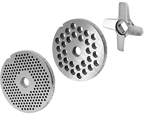 WolfCut Jeu de disques perforés pour Tous Les Hachoir à Viande Tailles 8/2 mm + 6 mm alésage et 1 Couteau croisés Plat pour Hachoir à Viande Jupiter Bosch Alexanderwerk
