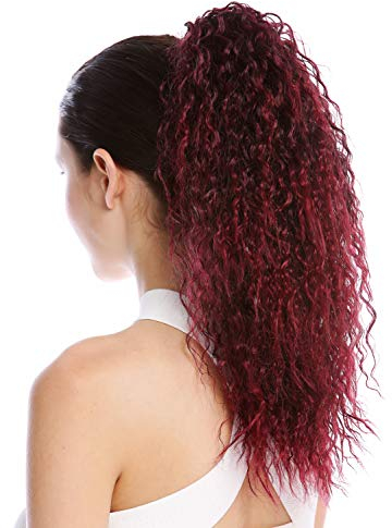 WIG ME UP - N609-V-1BT39 Haarteil Zopf Pferdeschwanz lang voluminös lockig Krepplocken gekreppt Afro Kinks Schwarz Rot Gesträhnt 45 cm