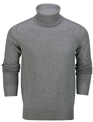 Xposed Mens Roll Neck Jumper Soft Cotton Fine Knitted High Turtle Polo Pullover Top[JUMPER-G1808,M,Light Grey]