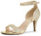 Allegra K Damen-Sandalen mit Glitzer-Knöchelriemen und Stiletto-Absatz Gold 40