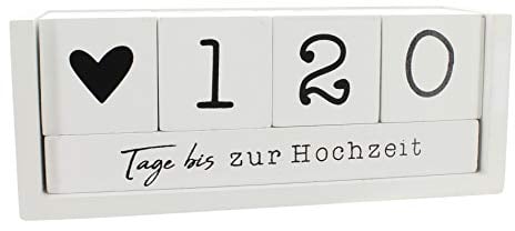 Jahres Countdown Kalender Würfel aus Holz mit Themenleiste - Dauer-Jahre-Tisch-Kalender - Lückenlose Tagezählung bis zu 432 Tagen für Hochzeiten, Geburtstage, Prüfungen und mehr (Weiß)