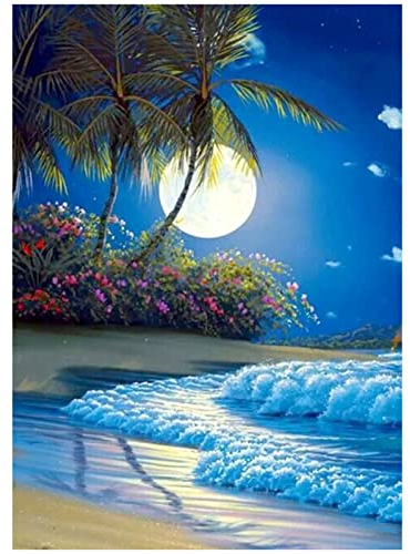 Quadratische Diamant Malerei, 5D Diamant Painting Strand und Meer Square Diamond Painting Full Kreuzstic Stickmosaik für Küchedkoration, mit Werkzeug, Zubehör, Aufbewahrungsbox, 30x40cm