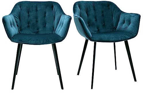 Miliboo Design-Stühle aus petrolblauem Samt Stuhlbeine aus schwarzem Metall (2er-Set) Burton