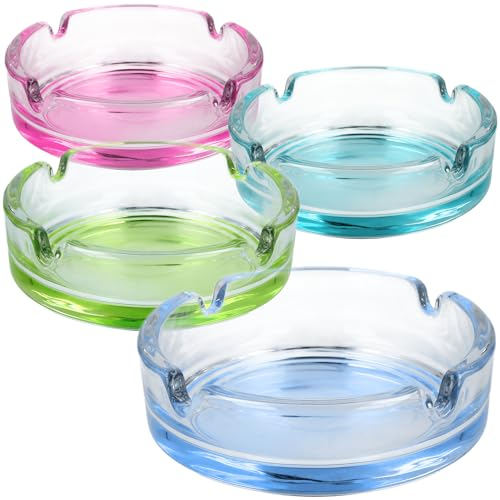 com-four® 4x Aschenbecher aus buntem Glas - Abascher für Haushalt und Gastronomie - farbige Tischaschenbecher für Zigaretten - Rauchwarensammler 5 mm dickes Glas (04 Stück - farbiger Boden)