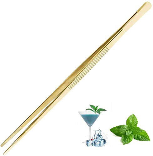 Pinzas para decorar cócteles, pinzas de precisión para cocineros y mezclas, 30 cm dorado