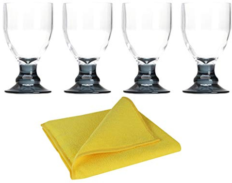 Moritz 4 Stück Acryl Trinkglas Set 410 ml smokie + 4X Mikrofasertuch Spültuch gelb Camping Gläser Glas Kunststoff für Wasser Wein Cocktail UVM Campingküche