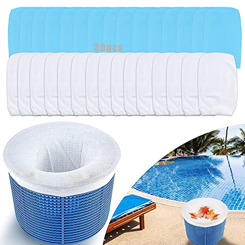 Calcetines Piscina Skimmer,Pool Skimmer Socks,30 PCS Prefiltro Para Skimmer Piscina,Filtro Skimmer Piscina,Forro de Malla de Malla Ultra Fina para Cesta de Piscina Elimina Hojas,Polen, Insectos