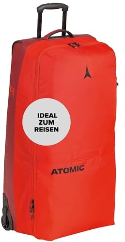 ATOMIC RS TRUNK 130L Reisetasche - Rot - Koffer für´s Skifahren - Großes Hauptfach & Netztaschen - Extra Fach für Skischuhe - Leichtlauf-Rollen - Wasser- & schmutzabweisend