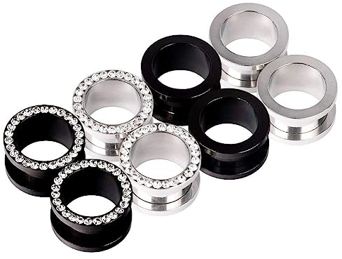 Longbeauty 8er Set Edelstahl Flesh Tunnel Plugs Ohr Piercing Schmuck mit Schraubverschluss 8mm Set
