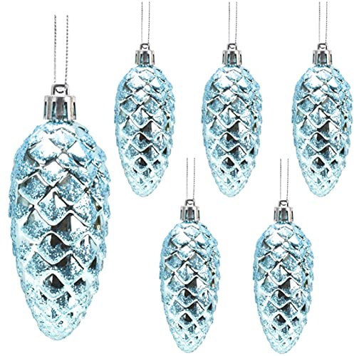 Christmas Concepts® Pack of 6-90mm Pine Cone Baubles – Shiny and Glitter Decorated – Luxury Christmas Decorations (Ice Blue)