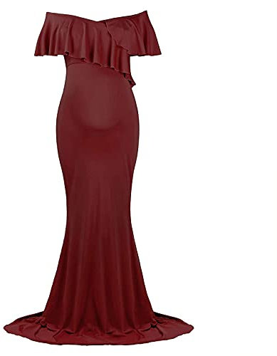 Daysskk Robe Grossesse Shooting Photo Robe Grossesse Rouge Photographie Robe Femme Enceinte Shooting Photo Robe de Maternité Shooting Photo pour Plage Wedding Cérémonie XL