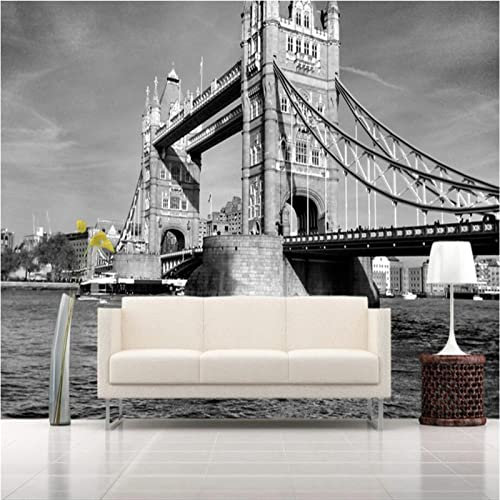 Benutzerdefinierte Tapete London Tower Bridge Retro Schwarz Weiß Europäische Architektur Landschaft Hintergrund Fototapeten 430 cm (L) × 300 cm (H)