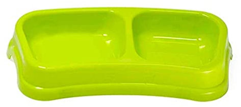 Acan Comedero Bebedero Rectangular Doble para Las Mascotas del hogar, Plato,Bandeja, Perro, Gato. Capacidad de 0,6 L Color Surtido. 7,5 x 33 x 18 cm