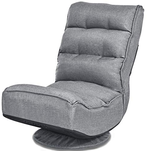 LIFEZEAL Poltrona Relax, Base Girevole, Sedia Imbottita da Terra, Schienale Ergonomico, Pighevole e Regolabile a 5 Livelli, Peso Max 150 kg, Salvaspazio, per Gaming, Lettura, Lavoro, Grigio