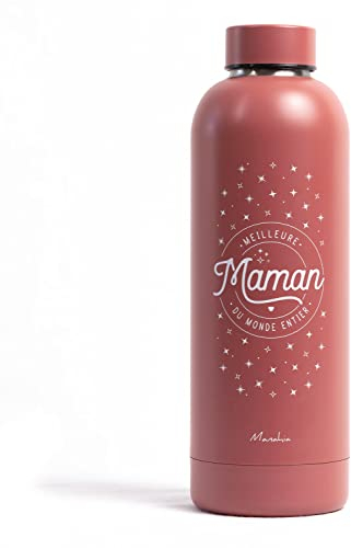 Manahia bouteille isotherme - cadeau maman - Meilleure maman du monde entier - 500ml - gourde isotherme acier inoxydable - cadeau fête des mères - cadeau naissance - cadeau anniversaire maman
