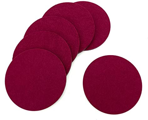 heimtexland ® Tischdeko Filz Glasuntersetzer abwaschbar Tischdekoration Gläser Untersetzer rund 10 cm Typ846 Bordeaux 6er Pack