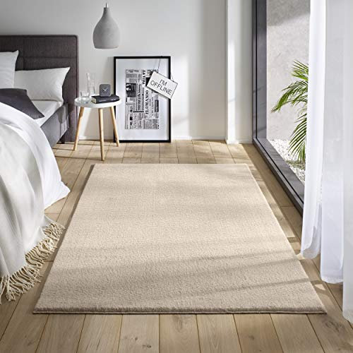 TacaHome Waschbarer Kurzflor Teppich Anti-Rutsch I Flauschiger Flachflor für Badezimmer Wohnzimmer Schlafzimmer Kinderzimmer Flur Läufer | 200 x 290 cm Creme