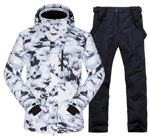 ALSOGO Herren Ski Jacke und Hosen Set Ski Anzug Winter Wasserdicht Winddicht Kapuze Schneemantel 2-Stücke Snowboard Sets shanqun-Black XL