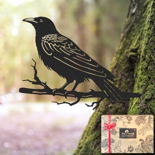 OULYDEKO Raben-Dekoration, Metallvögel, Hofdekoration, Metallhofkunst, Outdoor- und Gartenbaumschmuck, Metall-Tiere, schwarze Krähen, Halloween-Dekoration, Garten- und Terrassendekoration,