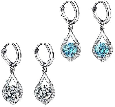 Germanium-Ohrringe, Lymphdrainage-Ohrringe für Frauen, Lymphdrainage-Ohrringe zur Gewichtsreduktion, glitzernde Strass-Ohrringe (white+blue)