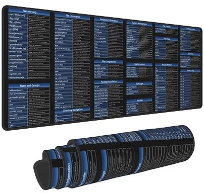 Linux Commands Shortcuts Programmer Mauspad 80 x 20 cm Mauspad erweiterte große rutschfeste Gummiunterseite große Tastaturmatte genähte Kanten Gaming Büro