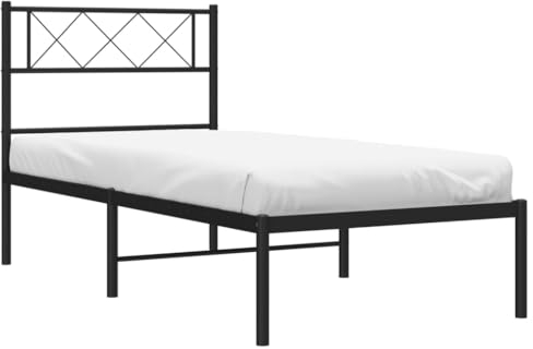 vidaXL Bettgestell, Bettrahmen mit Kopfteil Lattenrost, Metallbett Bett für Schlafzimmer, Einzelbett Gästebett, Metall Schwarz 100x200cm