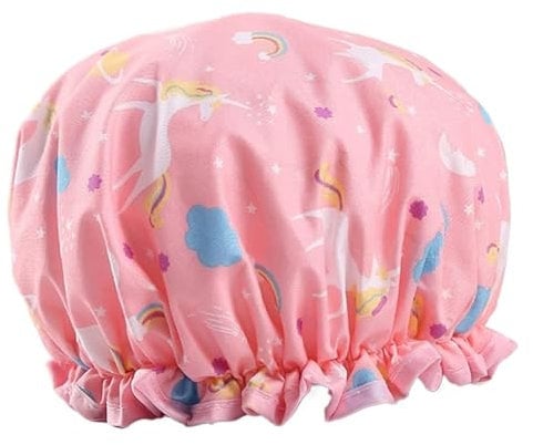 Women Shower Caps Reusable Shower Caps for Hair Waterproof Plastic Shower Cap Elastic Band Satin Bonnet Silk Bonnet Bath Cap (Pink Unicorn)