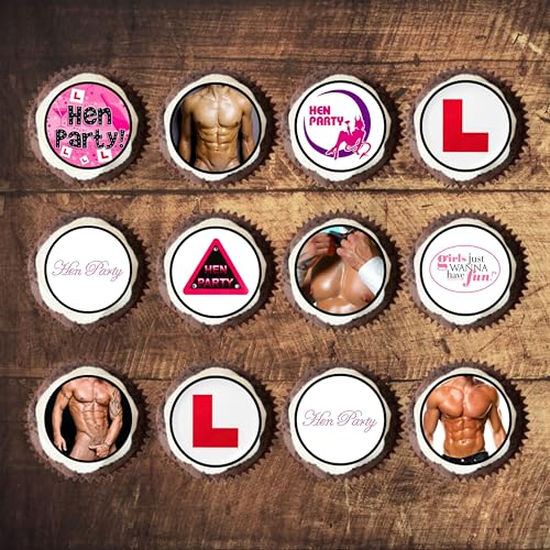 Hen Party Edible Cupcake Toppers – Precut 4cm/1.5 inch Risqué Cake Decorations for Girls’ Night Out, Bridesmaids & Bachelorette Celebrations Naughty Butler (12)