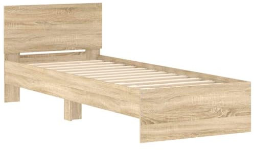 vidaXL Bettgestell, Bettrahmen mit Lattenrost, Bett Gästebett mit Kopfteil, Einzelbett Schlafzimmerbett Schlafzimmermöbel, Sonoma-Eiche 75x190cm Holzwerkstoff