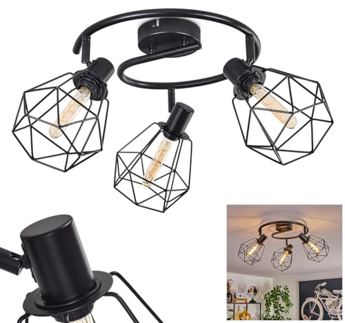 Deckenleuchte Yaak, 3-flammige Deckenlampe aus Metall in Schwarz, runde Leuchte im modernen Design mit verstellbaren Gitterschirmen und tollem Lichteffekt an der Decke, 3 x E14, ohne Leuchtmittel