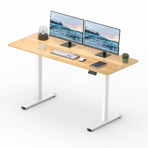 SANODESK Escritorio Elevable Eléctrico 120x60cm con 2 Gancho, Cerradura para niños, Standing Desk, Mesa Elevable, Función de Memoria, para Trabajo/Hogar (Arce)