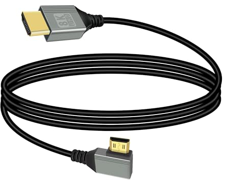 RIIEYOCA Câble Mini HDMI vers HDMI 2.1 8K@60Hz 48Gbps, coude à 90 degrés vers la gauche et la droite, compatible avec les ordinateurs portables, caméscopes, etc. (vers la droite, 1M)