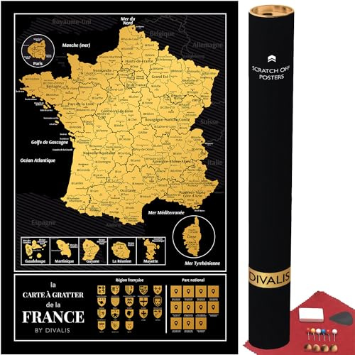 Frankreich Rubbelkarte mit Zubehörset - Rubbelposter mit Departements - Frankreich-Reisekarte - Rubbelposter von Frankreich - Scratch off France Map - Scratchable Poster