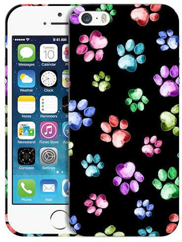 GlamCase for iPhone 5 / 5S / SE 1st Gen, iPhone 5 / 5S / SE 1st Gen Case - Dog Cat Paw Watercolour Print Design Printed Cute Plastic Protective Designer Back Case for iPhone 5 / 5S / SE 2016.