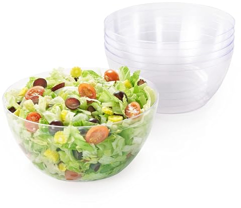 MATANA 25 Large Clear Hard Plastic Serving Bowls, XL 3500ml - Reusable Salad Bowls for Snacks & Crisps - Parties, Picnic, Birthdays, BBQ & More