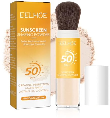 Face Sonnenschutz Puder,Natural Mineralische Sonnencreme,Mineral Sunscreen Setting Powder,Oil Control,SPF 50,Lasting Lightweight Breathable,Setting Powder with Brush (A, 1PCS)