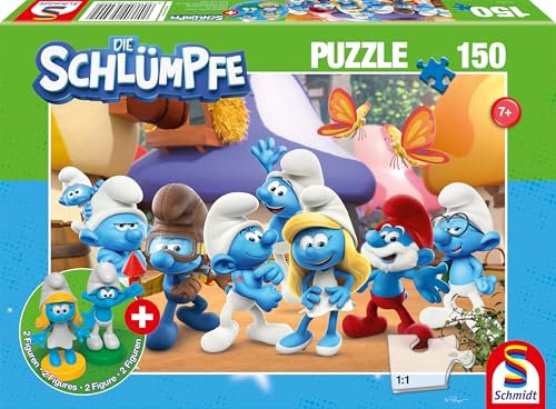Schmidt Spiele 56524 Die Schlümpfe, Schlumpfige Freunde, 150 Teile Kinderpuzzle, inklusive 2 Figuren