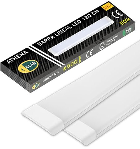 CLAR - Pantalla LED 120 cm, Luminaria Techo Cocina, Regleta y Barra LED, Luz Blanca 6500ºK (80W Pack 2)