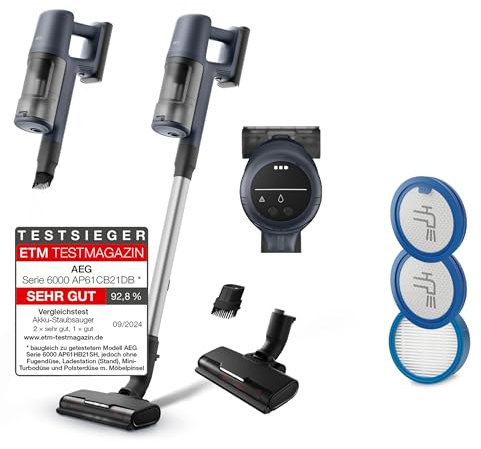 AEG 6000 Akku-Staubsauger & extra Filter / 103.000 U/Min / 175.000 dPa/Digitalmotor/Kabellos/bis zu 99% Staubaufnahme / 40 min Laufzeit/Entnehmbarer 21,6 V Akku/leicht / AP61CB21DB & ESKW6