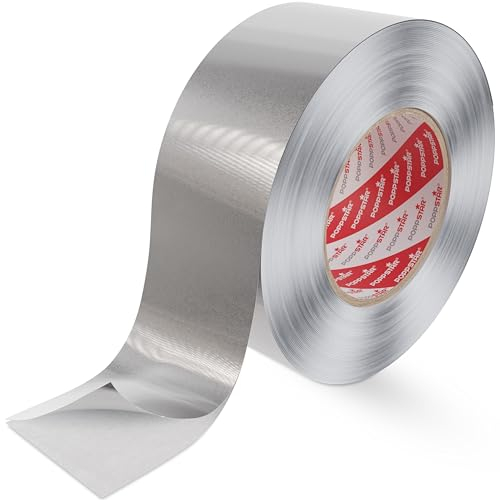 POPPSTAR Nastro adesivo in alluminio resistente al calore (50m x 48mm) Nastro alluminio autoadesivo per coibentazione, resistente all’umidità per lavastoviglie, piano di lavoro, grondaia