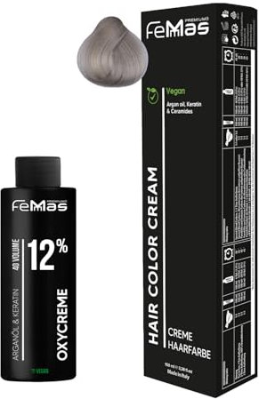Femmas Haarfarbe Set Platinblond Sand 11.7 I Hair Color Cream 100ml + Oxycreme 100ml 12% I Permanente Haar-Coloration + Entwickler I Schonend & langanhaltend I Salon-Haarfarbe für Zuhause
