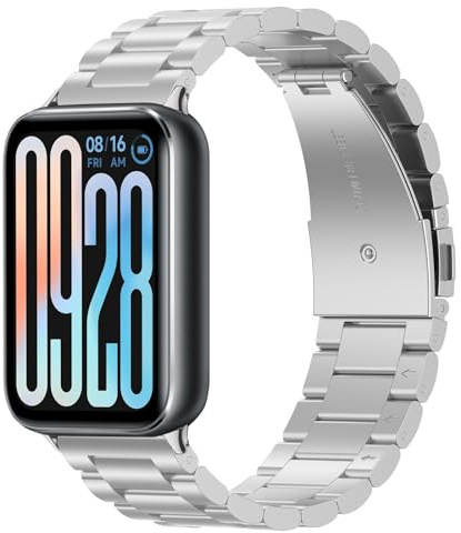 MiRowy Correa de Metal para Xiaomi Smart Band 10 Pro/Xiaomi Smart Band 9 Pro/Mi 8 Pro, Acero Inoxidable Pulseras de Repuesto, (Plata)